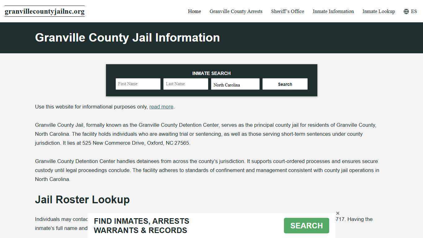 Granville County, NC Jail Roster, Inmate Info