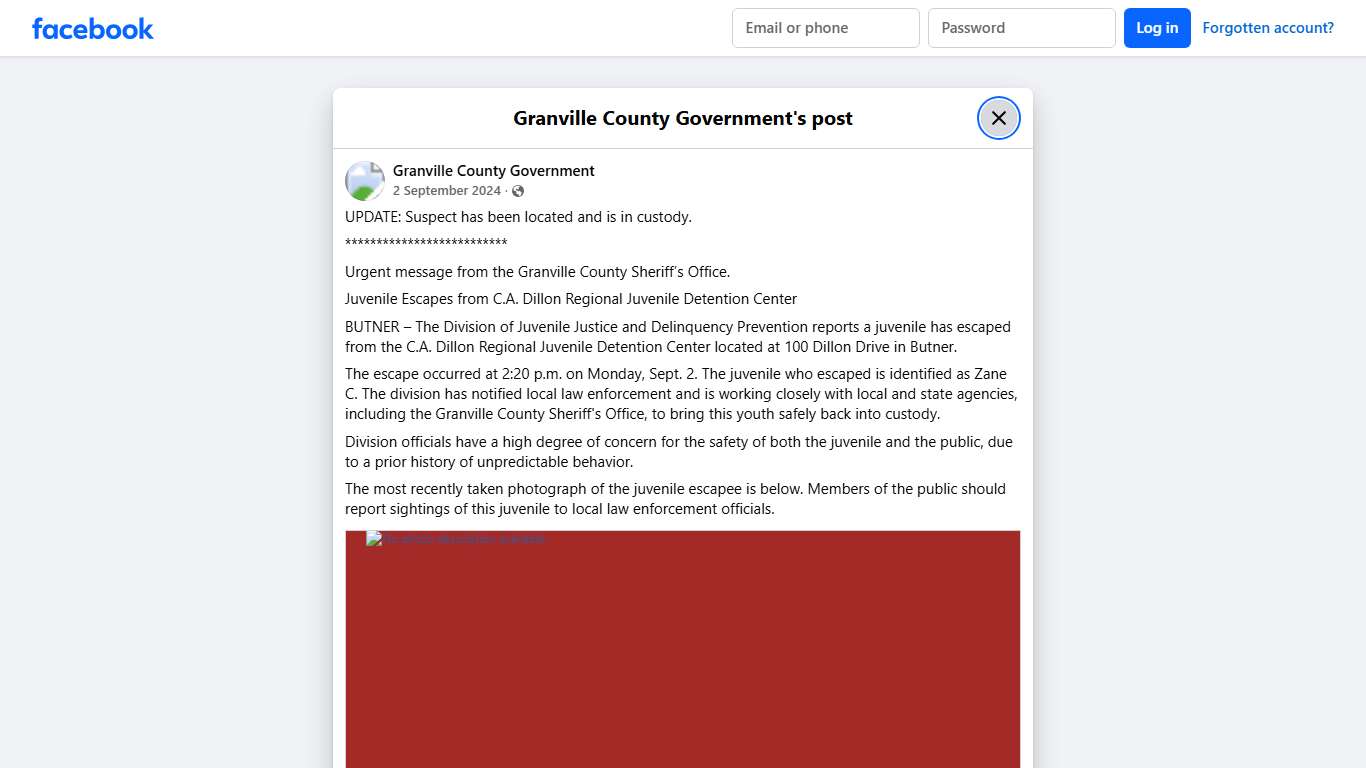 UPDATE: Suspect has been... - Granville County Government Facebook